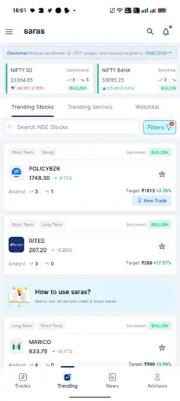 Saras app — home